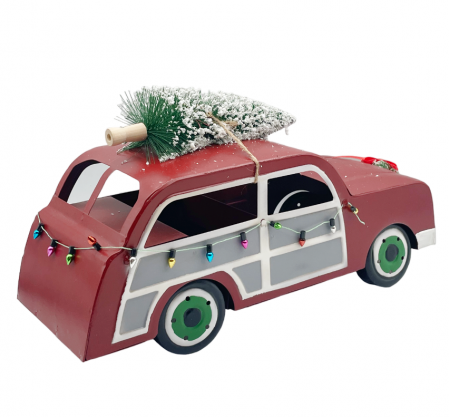 Decor Craciun Masina cu bradut  si coronita JOY, 32x12cm [1]