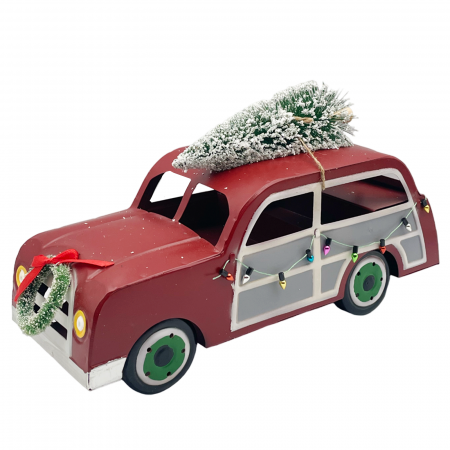 CRACIUN MAGIC - Decor Craciun Masina cu bradut  si coronita JOY, 32x12cm
