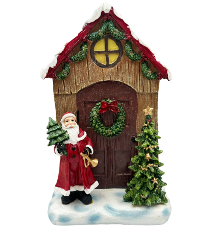 DECORATIUNI LUMINOASE - Decor Crăciun - Casuta cu Mos Craciun si Bradut JOY