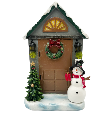 DECORATIUNI LUMINOASE - Decor Crăciun - Casuta cu Om de Zapada si Bradut, Muzica și LED, 31cm