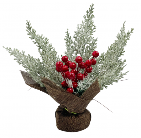 CRACIUN MAGIC - Decor Craciun cu crengute brad inzapezite BERRIES, 25x25cm