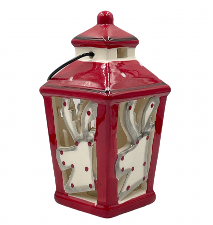 CRACIUN MAGIC - Felinar Craciun cu lumina LED VIXEN, Rosu, 15cm