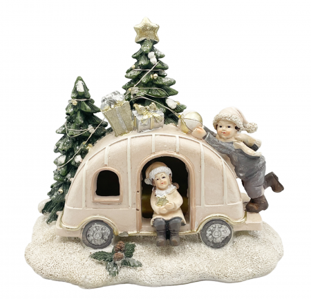 FIGURINE & PLUSURI - Decor Craciun Rulota cu copii si lumina LED MAGIC, Bej