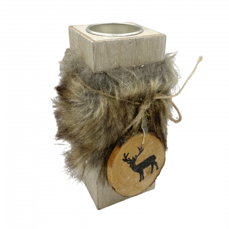 Suport lumanare FLUFFY, Maro/ Natur, 15cm