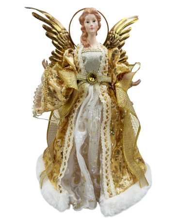 GLOBURI & FLORI DE BRAD - Decor Craciun - Varf de brad Inger CASSIEL, Auriu, 45cm