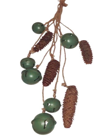 DECORATIUNI CRACIUN - Decor de agățat cu clopoței verzi și conuri de brad SEASON