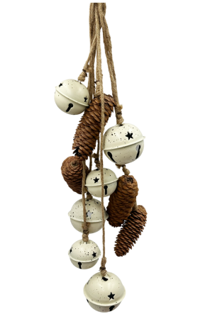 DECORATIUNI CRACIUN - Decor de agățat cu clopoței albe și conuri de brad SEASON