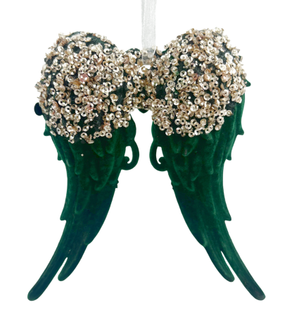 GLOBURI & FLORI DE BRAD - Decoratiune Craciun - Aripi de Inger verzi cu paiete