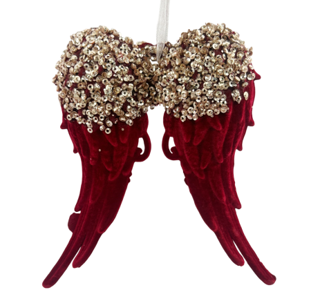 GLOBURI & FLORI DE BRAD - Decoratiune Craciun - Aripi de Inger bordo cu paiete