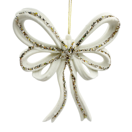 GLOBURI & FLORI DE BRAD - Decorațiune Crăciun Fundă catifea ivoire cu sclipici