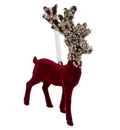 GLOBURI & FLORI DE BRAD - Ren decorativ din catifea bordo