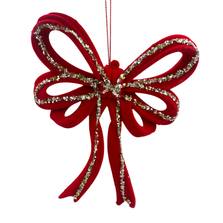 GLOBURI & FLORI DE BRAD - Decorațiune Crăciun Fundă catifea cu sclipici, Roșu