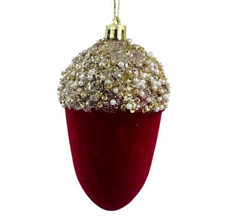 GLOBURI & FLORI DE BRAD - Decoratiune Craciun - Ghinda bordo cu paiete