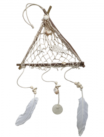 De Vara - Decoratiune cu pene si scoici DREAMCATCHER