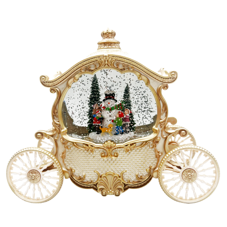 DECORATIUNI LUMINOASE - Decorațiune de Crăciun FROSTY, Caleasca cu om de zapada, ninsoare și lumini, 8 melodii