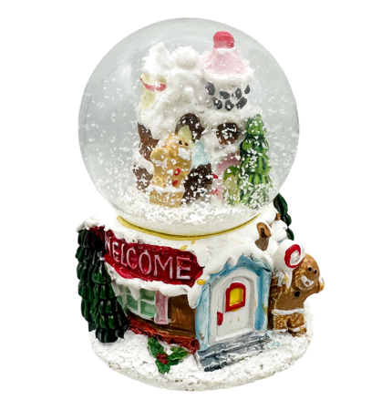 DECORATIUNI LUMINOASE - Glob cu zapada si LED - Cu turta dulce si bradut SWEET, 7cm