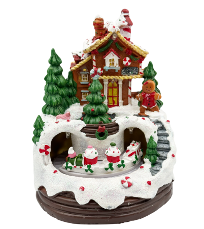 DECORATIUNI MUZICALE - Decorațiune sat de iarnă cu trenuleț cu dulciuri, LED și muzică CANDY SHOP