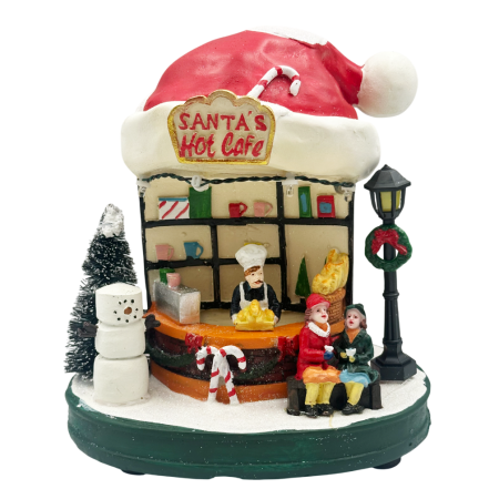 DECORATIUNI LUMINOASE - Decorațiune cu toneta, LED și muzică SANTA'S HOT CAFE– scenă de iarnă animată