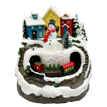 DECORATIUNI LUMINOASE - Scena de Craciun cu trenulet animat si Om de Zapada JOY