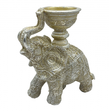Figurine & Statuete - Elefant cu suport lumanare ASTER, Argintiu, 15cm