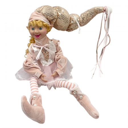 Colectia Roz & Mov - Elf decor Craciun ARIEL, Roz/ Auriu, 50cm
