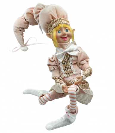 Colectia Roz & Mov - Elf decor Craciun BERNARD, Roz/ Auriu, 50cm