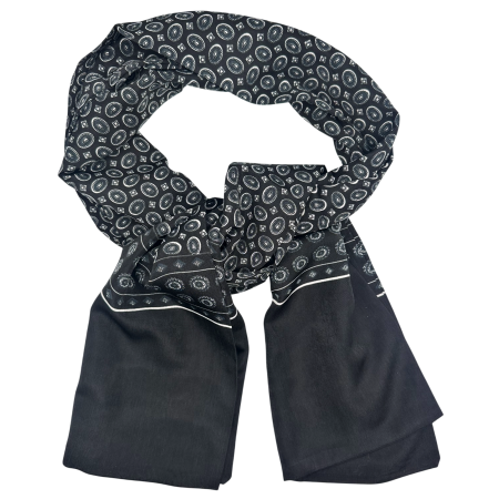 MODA & ACCESORII - Esarfa barbati BOLOGNA 28x130 cm - Neagra cu model geometric