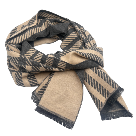 MODA & ACCESORII - Esarfa barbateasca gri cu bej reversibila din casmir