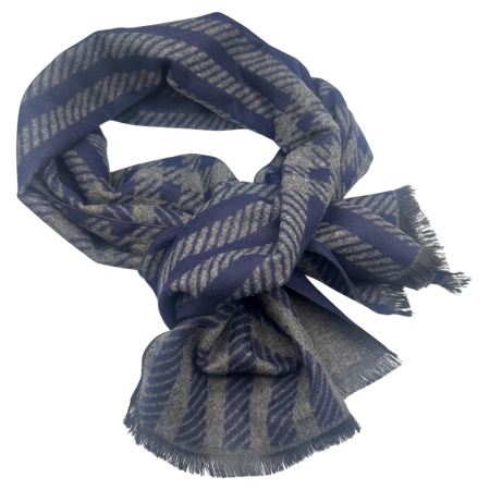MODA & ACCESORII - Esarfa barbateasca gri cu bleumarin reversibila din casmir