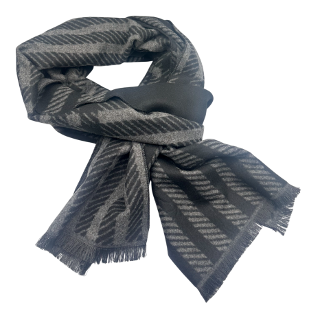 MODA & ACCESORII - Esarfa barbateasca gri cu negru reversibila din casmir