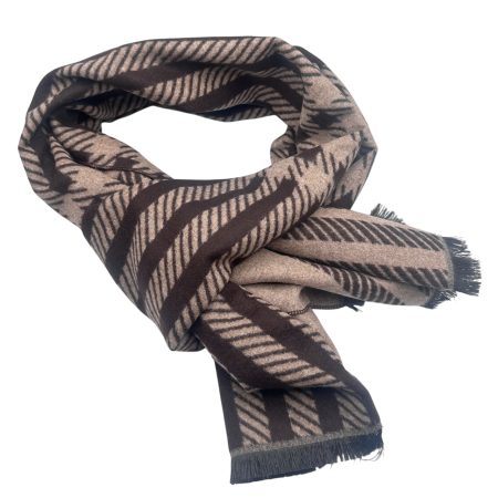 MODA & ACCESORII - Esarfa barbateasca maro-bej reversibila din casmir