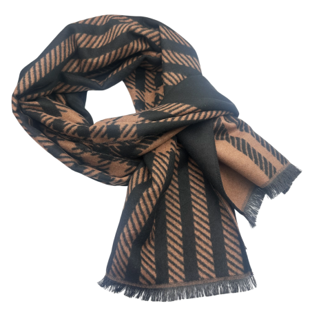 MODA & ACCESORII - Esarfa barbateasca maro-negru reversibila din casmir