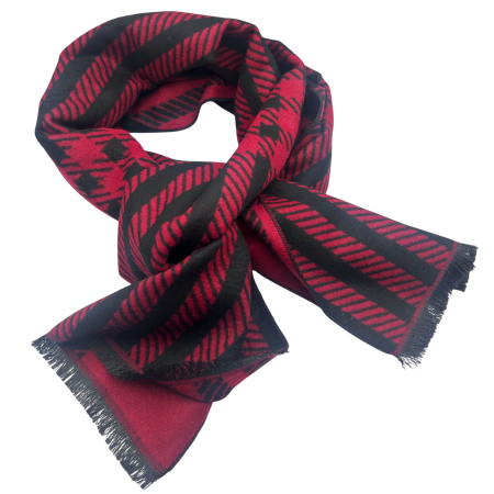 MODA & ACCESORII - Esarfa barbateasca rosu-negru reversibila din casmir