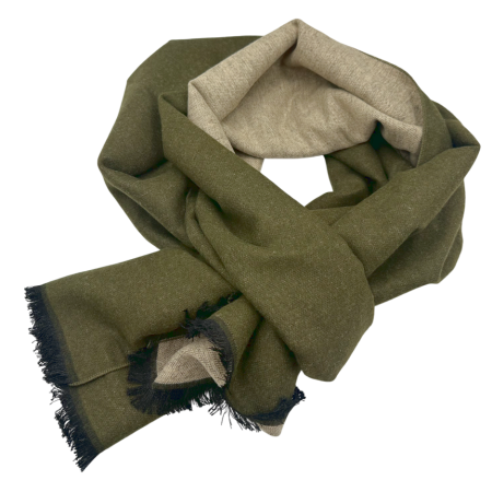 Esarfa barbati Cashmere NATHAN, Cu 2 fete, Kaki/ Bej, 30x180cm [2]