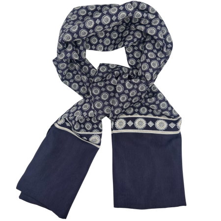 MODA & ACCESORII - Esarfa barbati MILANO 28x130 cm - Bleumarin cu model geometric alb