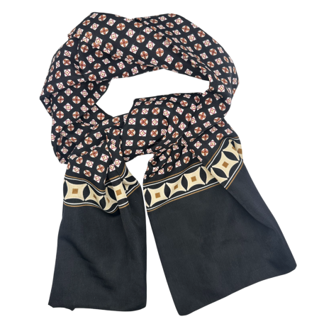 MODA & ACCESORII - Esarfa barbati MILANO 28x130 cm - Neagra cu model geometric caramiziu