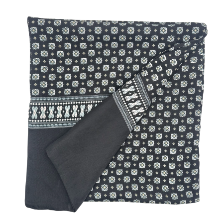 Esarfa barbati MILANO 28x130 cm - Neagra cu model ornamental alb [1]
