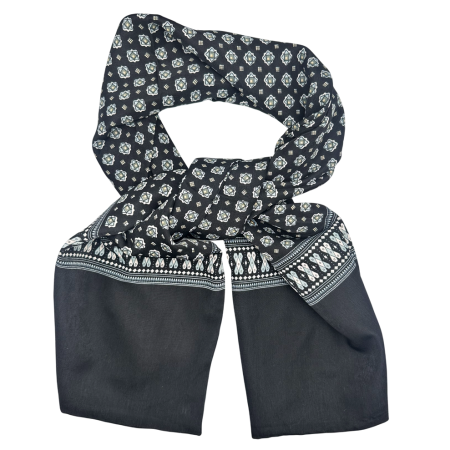 MODA & ACCESORII - Esarfa barbati MILANO 28x130 cm - Neagra cu model ornamental alb