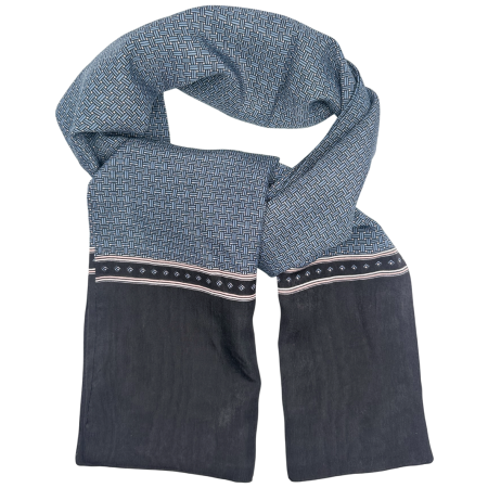 MODA & ACCESORII - Esarfa barbati MONACO - Negru cu model geometric gri-bleu