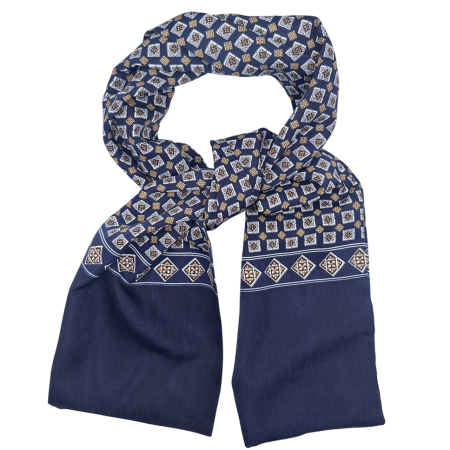 MODA & ACCESORII - Esarfa barbati ROMA 28x130 cm - Bleumarin cu model geometric maro