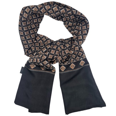 MODA & ACCESORII - Esarfa barbati ROMA 28x130 cm - Neagra cu model geometric maro