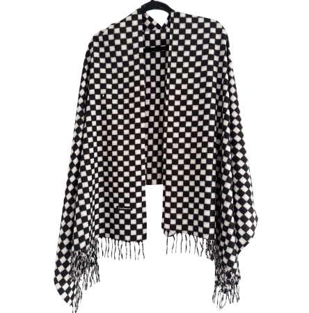 Saluri & Fulare - Esarfa Cashmere CHESS cu patratele si franjuri - Alb/ Negru