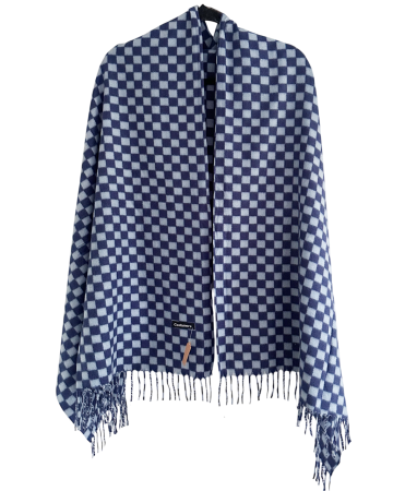 Saluri & Fulare - Esarfa Cashmere CHESS cu franjuri, Albastru/ Bleu, 70x180 cm
