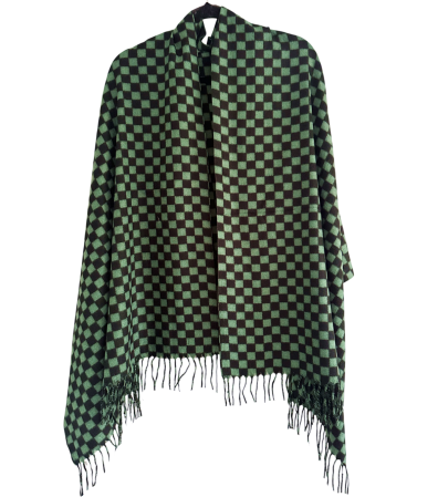 Saluri & Fulare - Esarfa Cashmere CHESS cu franjuri, Verde/ Negru