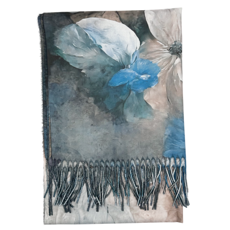 ACCESORII FEMEI - Esarfa Dama 70x180 cm cu Imprimeu Artistic Flori albastre