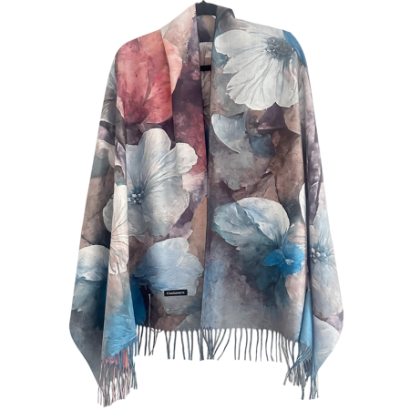 Saluri & Fulare - Esarfa Dama 70x180 cm cu Imprimeu Artistic Flori albastre