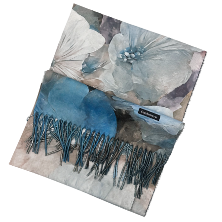 Esarfa Dama 70x180 cm cu Imprimeu Artistic Flori albastre [5]