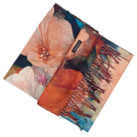 ACCESORII FEMEI - Esarfa Dama 70x180 cm cu Imprimeu Artistic Flori Turcoaz
