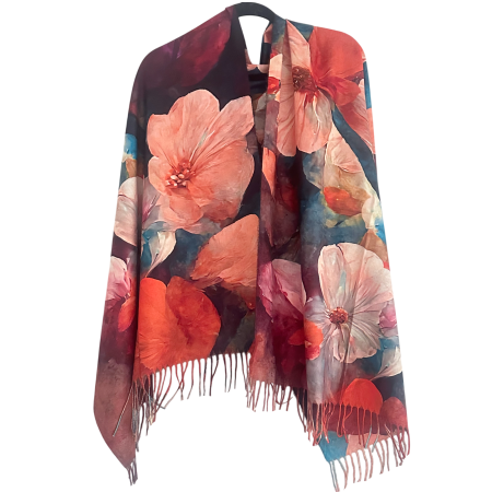 Saluri & Fulare - Esarfa Dama 70x180 cm cu Imprimeu Artistic Flori Turcoaz