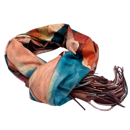 Esarfa Dama 70x180 cm cu Imprimeu Artistic Flori Turcoaz [3]